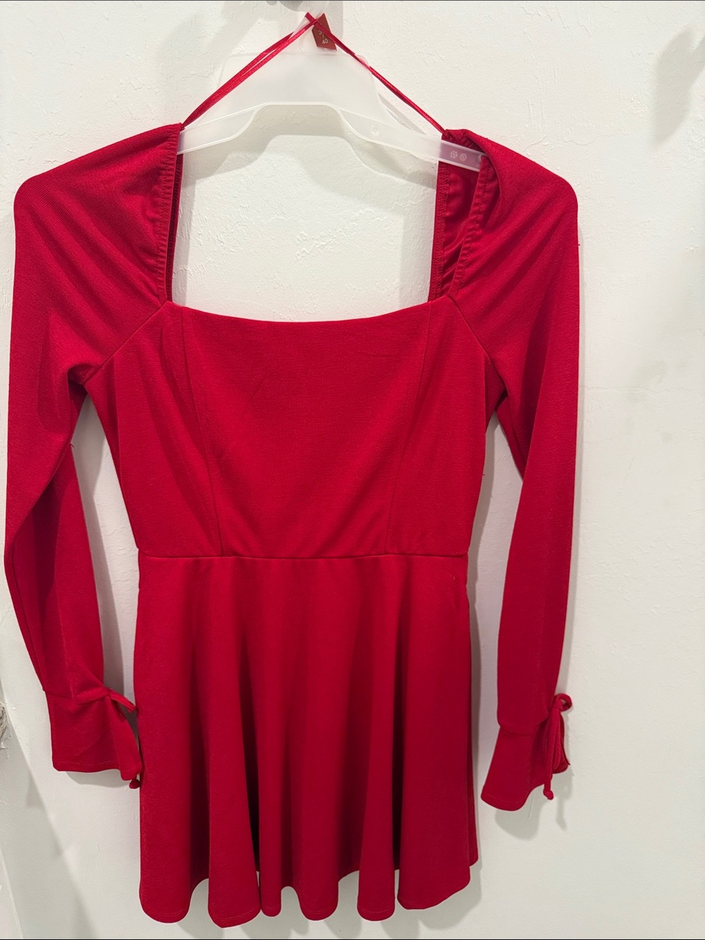 Francesca's Collections Red Long-Sleeve Square Neck Skater Dress